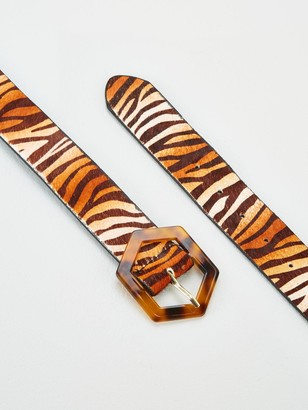 Very Tort Buckle Leather Zebra Print Belt - Zebra