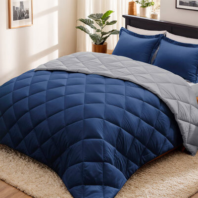 Homechoice International Group 3Pc Size Comforter Set-All Season Reversible Down Alternative Comforter With Two Shams -Quilted Duvet Insert With Corner Tabs - Diamond Stitched Blank