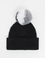 asos black pompom hat multi