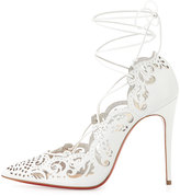Thumbnail for your product : Christian Louboutin Impera Lace-Up Red Sole Pump, White