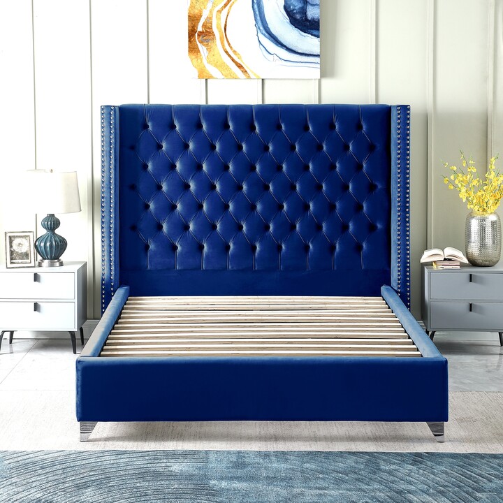 DECO Contemporary Velvet Upholstered Bed with Deep Button Tufting