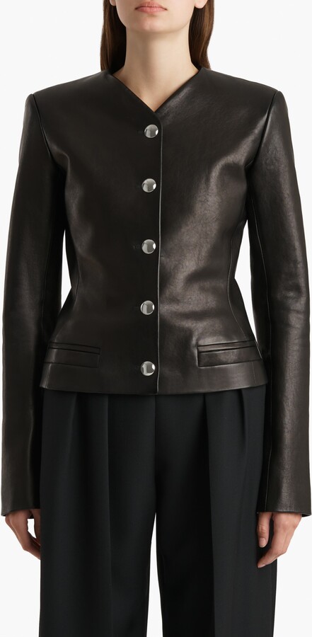 KHAITE Nara Collarless Leather Jacket