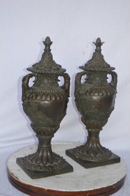 NIFAO Pair Of Urns Bronze Statue - Size: 10"L X 9"W X 25"H.