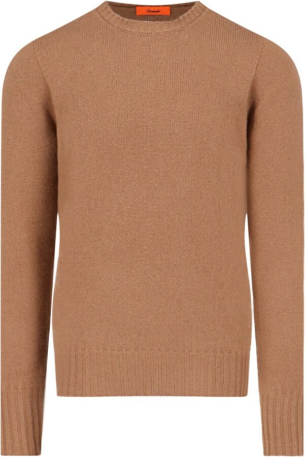 Drumohr Crew Neck Sweater In Brown Wool Ribbed Trim