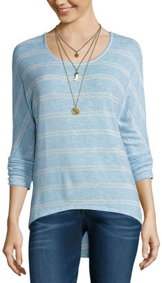 Self Esteem 3/4 Sleeve Round Neck Stripe T-Shirt-Womens Juniors