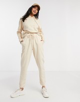 Thumbnail for your product : ASOS DESIGN Hourglass tracksuit hoodie / slim jogger with tie in organic cotton in beige