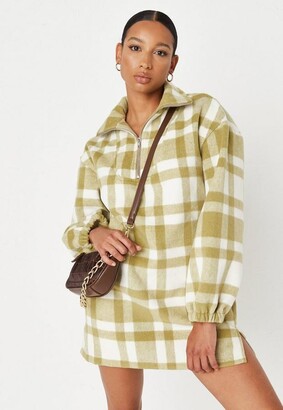 maximize payment Ultimate Missguided Green Plaid Half Zip Sweater Dress - ShopStyle