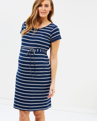 Angel Maternity Mummy Drawstring Stripe Dress