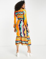 Thumbnail for your product : NEVER FULLY DRESSED tiered midi dress in orange wave print