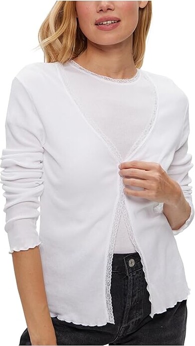 Michael Stars Beatrice V-Neck Cardigan Women's Clothing White : LG (US 8-10), Cotton