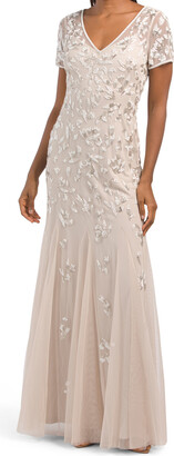 Beaded Gown With Illusion Sleeves