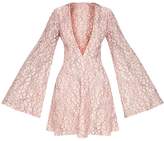 Thumbnail for your product : PrettyLittleThing White Lace Plunge Flare Sleeve Skater Dress