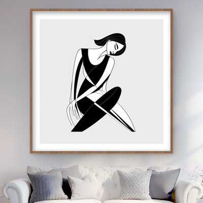 Lark Manor Sitting Woman - Abstract Bathroom Framed Matted Print Decor