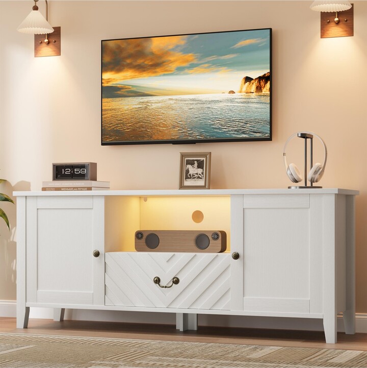 Gaomon Farmhouse Tv Stand Media Console with V-Shaped Drawer Open Compartment & 2 Cabinets