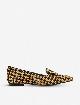 Dune Graced saddle-trim houndstooth leather loafers