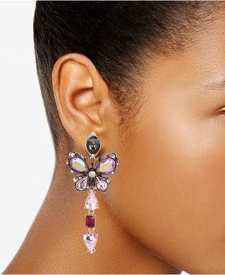 Betsey Johnson Tri-Tone Stone Butterfly Mismatch Linear Drop Earrings