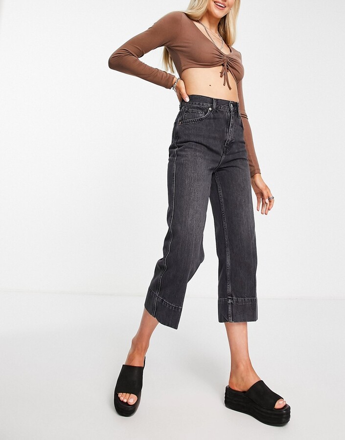 loose cropped jeans washed black - ShopStyle