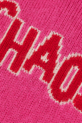 House of Holland Chaos Oversized Intarsia Knitted Turtleneck Sweater - Pink