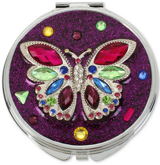 Betsey Johnson Silver-Tone Multi-Stone Butterfly Purple Glitter Compact Mirror