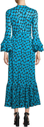 Diane von Furstenberg Printed Ruffle-Sleeve Silk Wrap Dress
