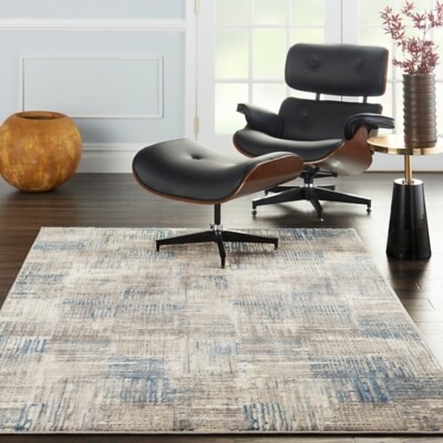 Nourison Solace 5'3" x 7'3" Ivory/Grey/Blue Modern Indoor Rug"