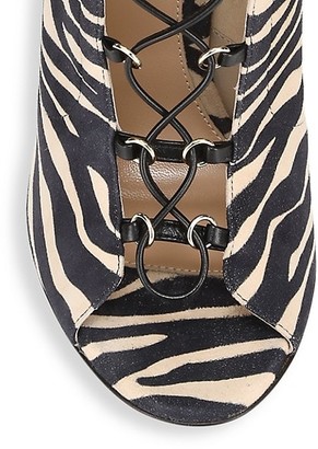 Gianvito Rossi Lenoir Lace-Up Zebra-Stripe Leather Peep-Toe Booties