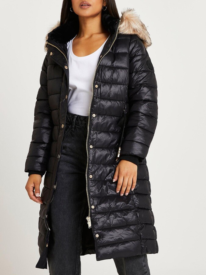 Ri Petite Longline Belted Padded Coat-black - ShopStyle Coats