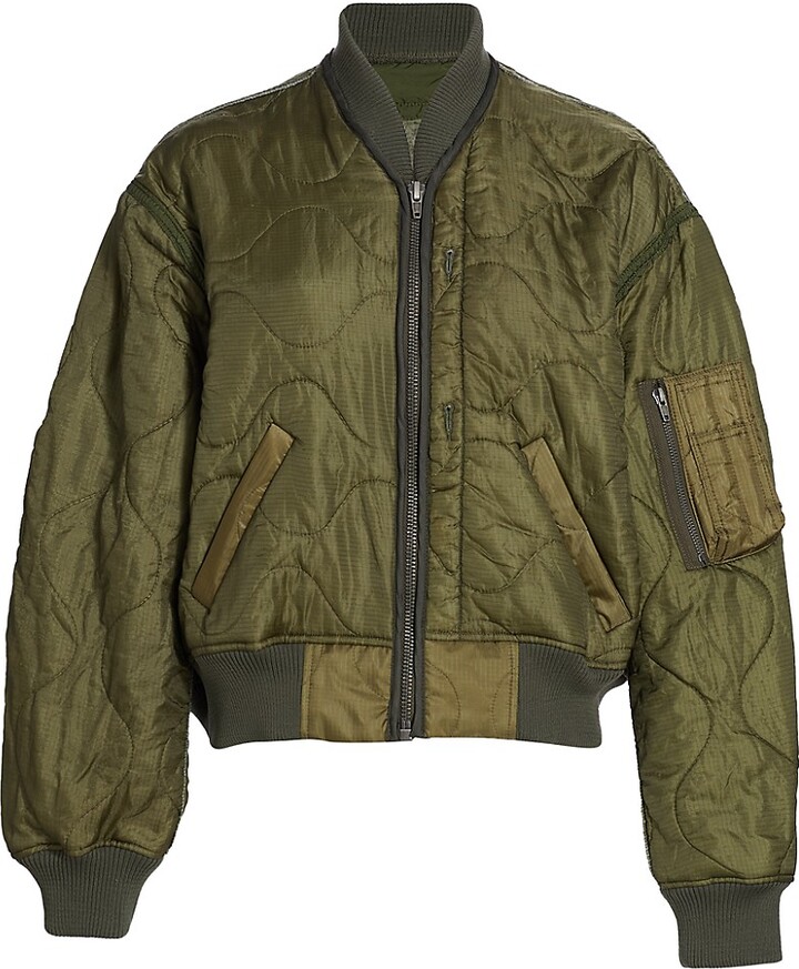 ジャケット・アウター R13 RIBBED FLIGHT BOMBER JACKET ZIP COLLAR FLIGHT JACKET - OLIVE - R13