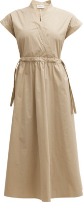 Marella Troupe Cap-Sleeve Drawstring Poplin Midi Dress