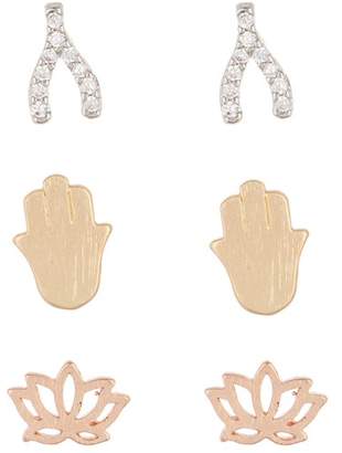 Loren Olivia Hamsa, Lotus, & Wishbone Stud Earrings Set