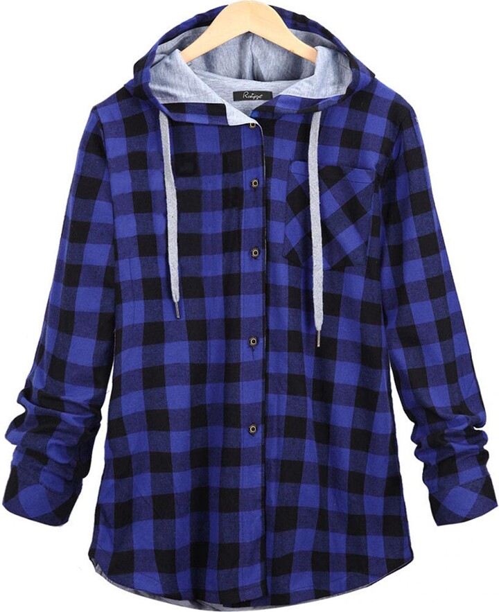 Hooded Shacket Check Shacket Womens Womens Check Fleece Casual