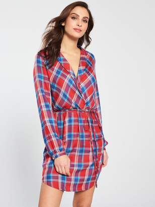 Jack Wills Hedley Checked Wrap Shirt Dress - Red