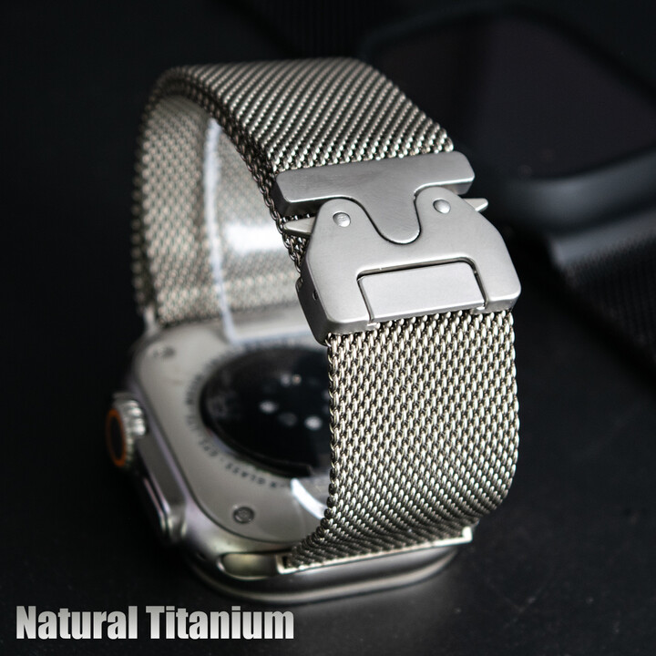 Vwar Titanium Band for Apple Watch Ultra 2 49mm Series 10 9 8 7 6 5 Natural Titanium Milanese Loop for IWatch Secure Parachute Buckle