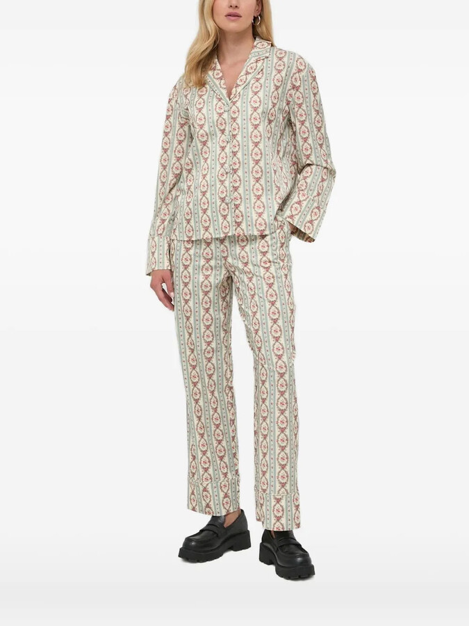 Notes du Nord Floral-Stripe Embellished-Button Shirt