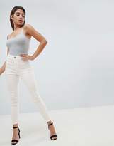 Thumbnail for your product : ASOS Design Rivington High Waist Denim Jeggings In White With Pink Star Bum Stitching Detail