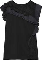 Thumbnail for your product : Clu Lace-paneled Pleated Ruffled Cotton-jersey Top