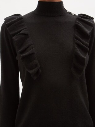 Cefinn Loulou Ruffled High-neck Merino Sweater - Black