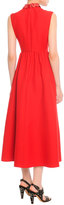Thumbnail for your product : Valentino Leather-Collared Tea-Length Dress, Red