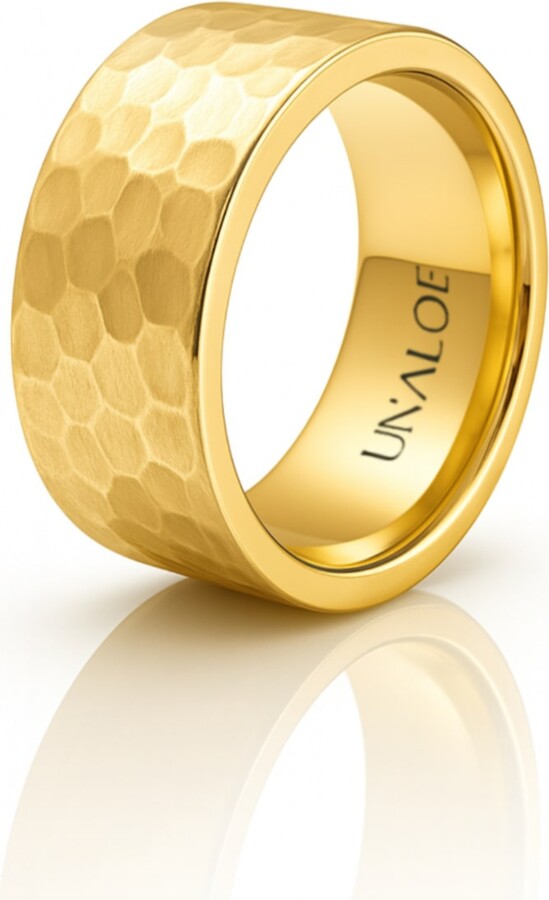 Unaloe Elegant Gold Plated Hammered French-Style Silver Band For Women