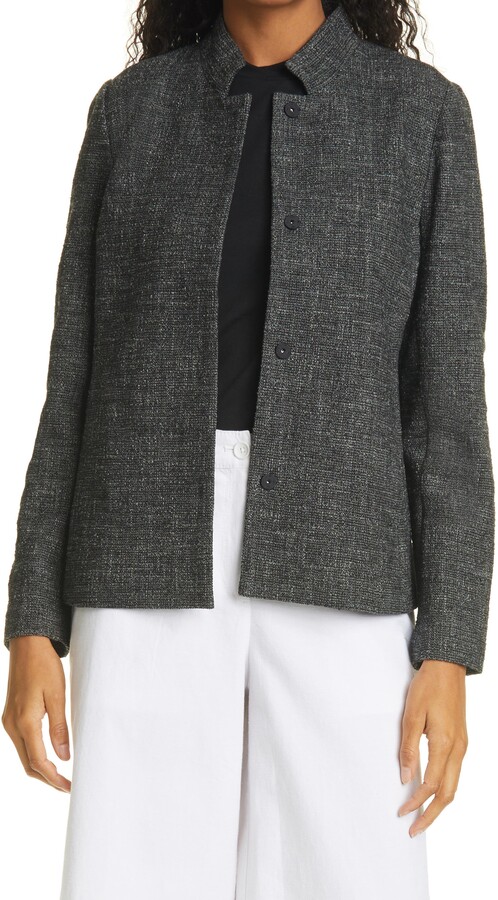 eileen fisher stand collar jacket