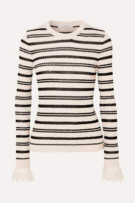 Philosophy di Lorenzo Serafini Crochet-trimmed Striped Ribbed Cotton-blend Sweater - Ecru