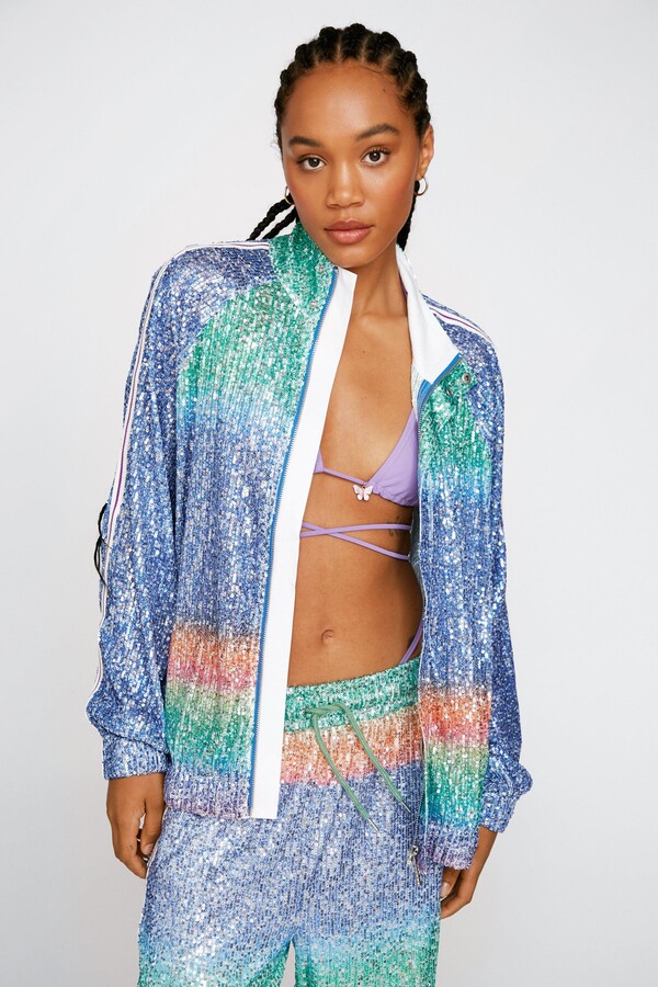 Nasty Gal Rainbow Sequin Funnel Neck Bomber Jacket ShopStyle