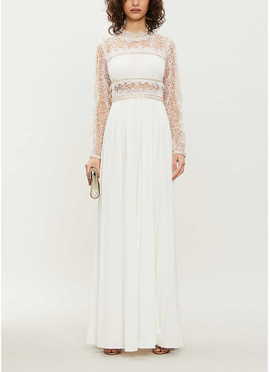 Self-Portrait Embellished lace and crepe maxi dress