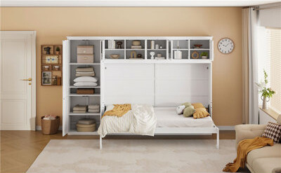 Latitude Run Queen Size Murphy Bed Wall Bed with Integrated Cabinets, Perfect for Space-Saving and Modern Living