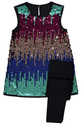 George Rainbow Sequin Dress and Leggings Outfit