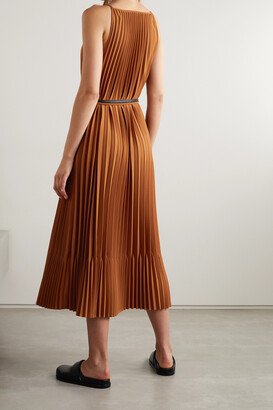 Proenza Schouler White Label Belted Pleated Crepe De Chine Midi Dress - Brown