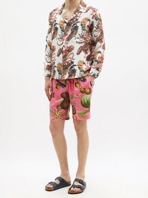 Nipoaloha - Fruit And Vegetable-print Silk Shorts - Pink Multi