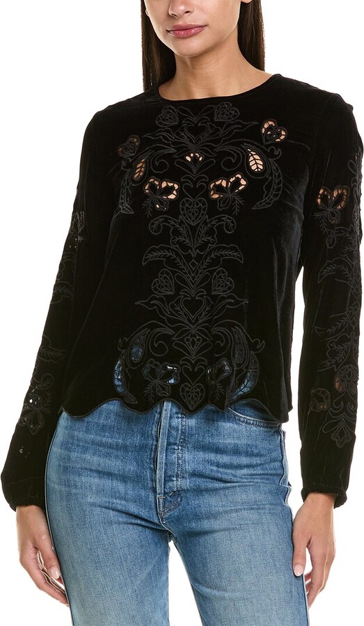 Johnny Was Gabriela Velvet Silk-Blend Blouse