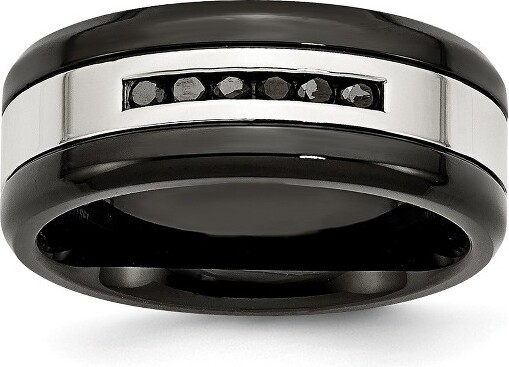 Black Bow Jewelry Co. BlackBowJewelry9mmTTStainlessSteel&.24CtwBlackDiamondComfortFitBandSz13