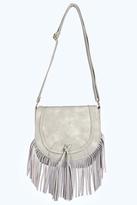 Thumbnail for your product : boohoo Boutique Sophie Fringed Cross Body Saddle Bag